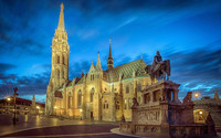 Венгрия, Будапешт, собор, площадь, памятник, вечер