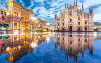 Италия, Милан, собор, площадь, отражение