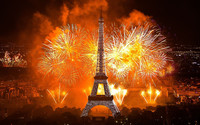 Эйфелева башня, Париж, Франция, праздник, салют