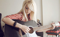 модель, фото, блондинка, гітара, гитара