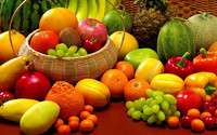 фрукты,  ягоды, мандарины,  арбуз, дыня, ананас, виноград, паприка, на