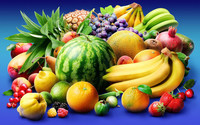 фрукты,  ягоды, арбуз, дыня, ананас, бананы, виноград, натюрморт, обои