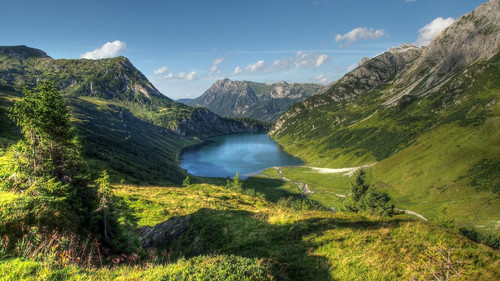 горы, озеро, панорама